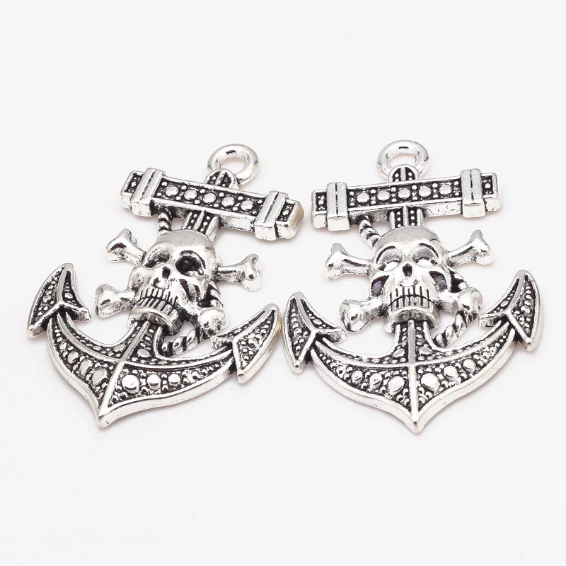 3 цвета античный металлический большой череп якорь подвески для