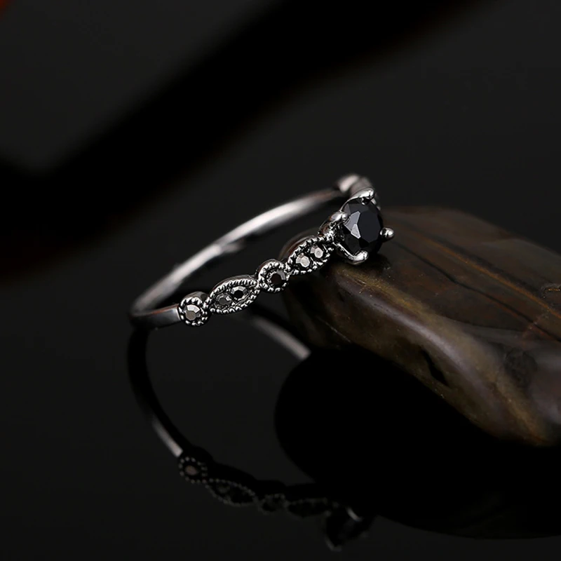 Камень циркония чорный кольца для женщин античный серебряный цвет цинковый
