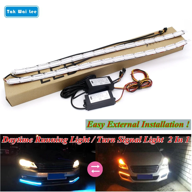 

Tak Wai Lee 2X External Installation Flexible LED Daytime Running Strip Light Crystal Eyes Flow Turn Signal Car Day Lamp Styling