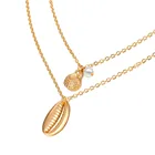 Модное богемное многослойное ожерелье золотого цвета Модный кулон с жемчужной раковиной ожерелье для женщин длинное ожерелье 2 шт.компл.