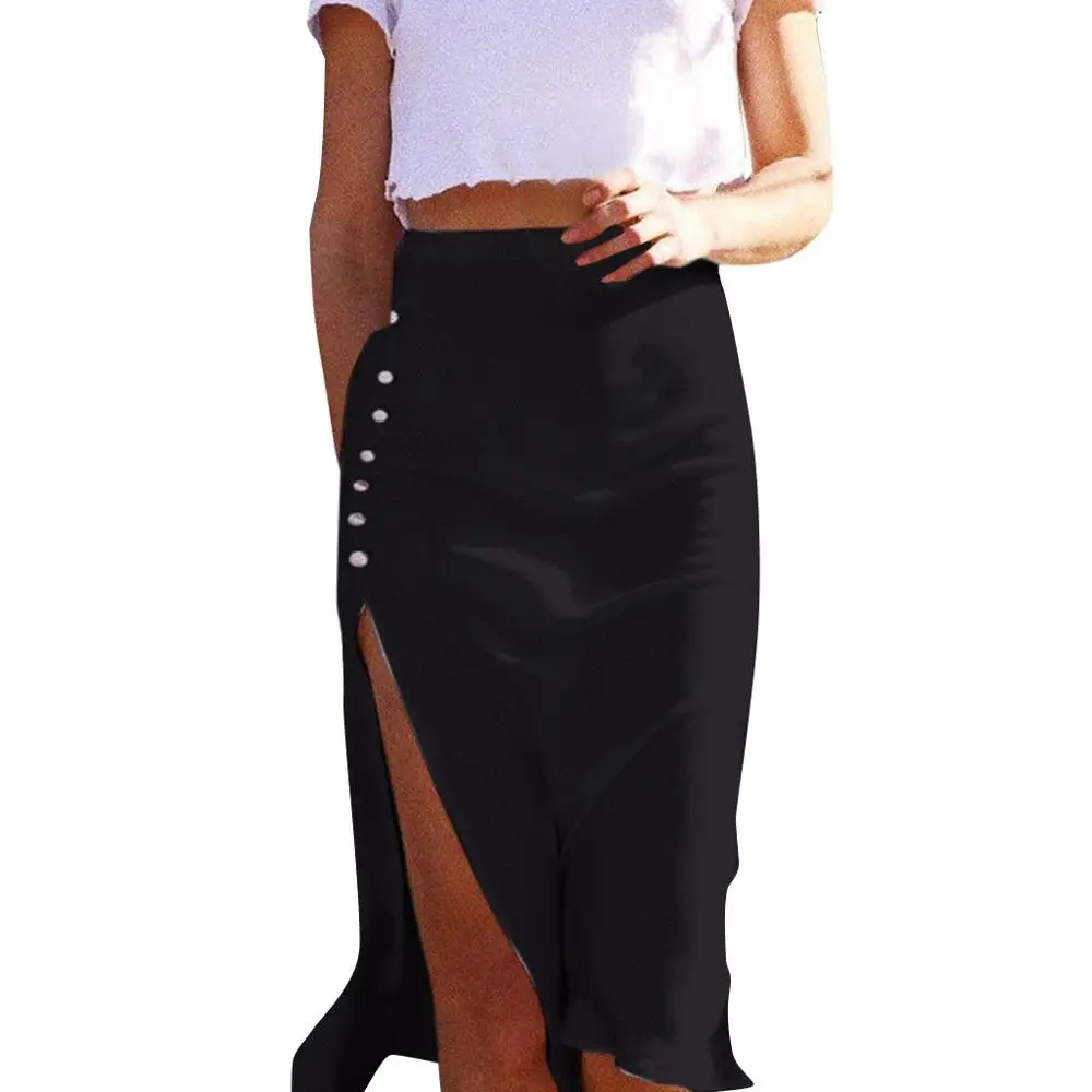 Skirts Официальная юбка с высокой талией, эластичная сумка, юбка на бедрах, одноцветная, пуговица, карандаш, однобортная, летняя, женская, длинная юбка, falda tubo#15 - Цвет: Skirts