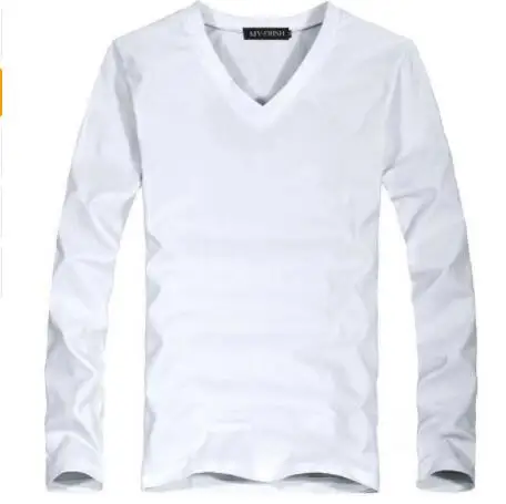 white v neck HGFS Белые Повседневные мужские топы в стиле хип-хоп с длинным рукавом, уличная одежда, футболки для мужчин, футболки высокого качества - Цвет: white v neck