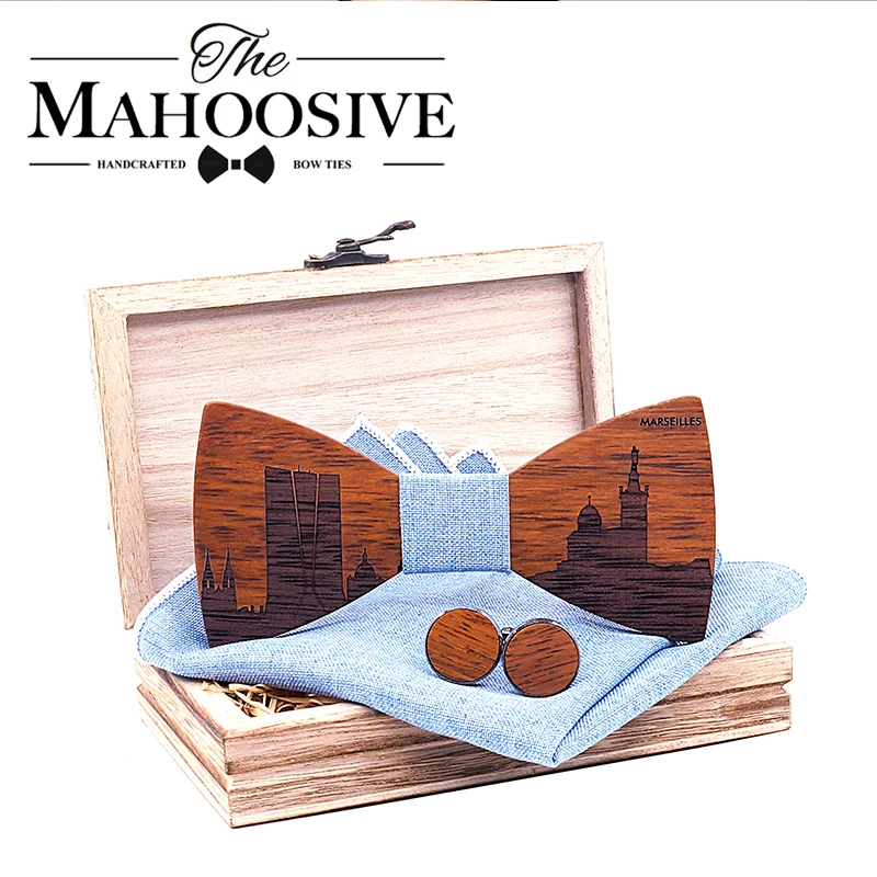 Mahoosive французские Сказочные Деревянные галстуки бабочки для мужчин Запонки
