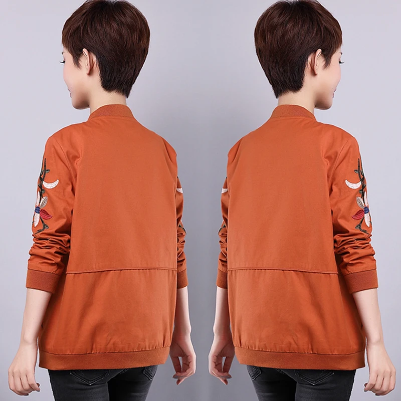 

Women's Short Jacket Casual Tops Spring Autumn Loose Embroidery Middle-aged Ladies Jacket Large size 5XL Solid Female Outerwear