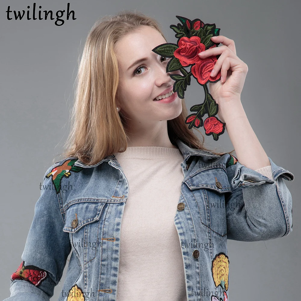 Twilingh нашивки с аппликацией в виде красных цветов декоративная вышитая наклейка