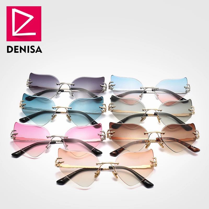 Женские солнцезащитные очки без оправы DENISA розовые с кошачьим глазом UV400