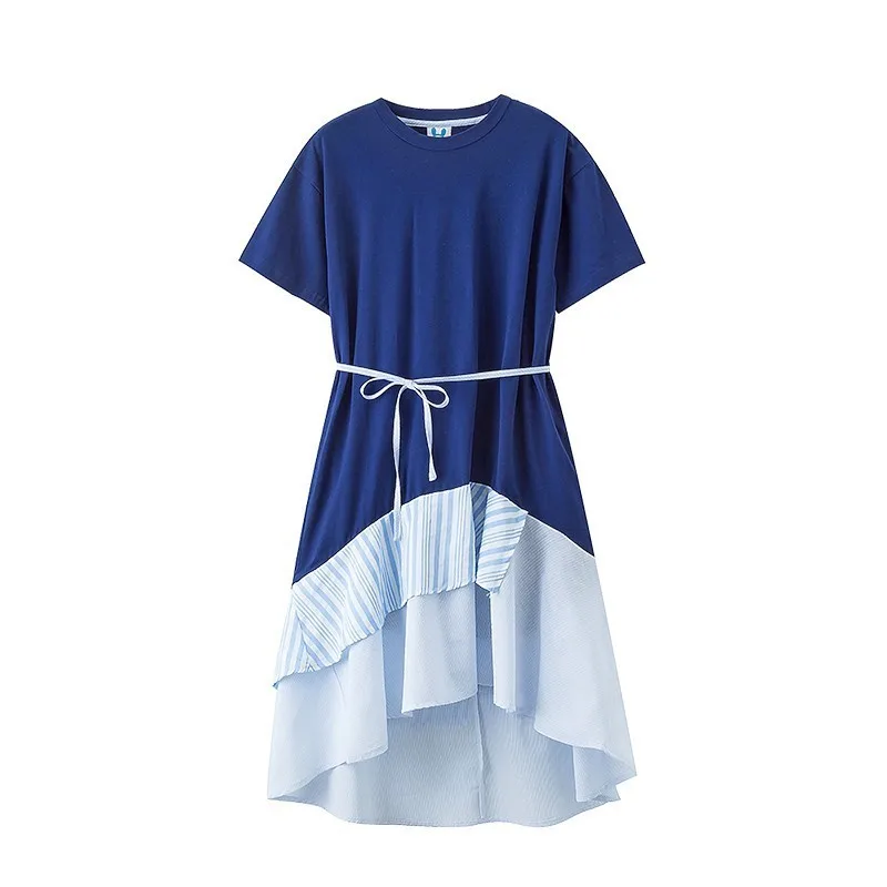 New 2020 Summer Striped Patchwork Big Girls Dresses Kids Toddler Dress Girl Princess Children White Blue Clothing | Детская одежда и