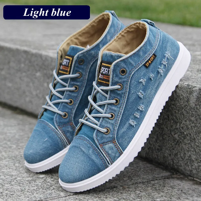 003Light blue Модная Джинсовая парусиновая Мужская обувь; кроссовки; Мужская обувь; повседневная обувь с высоким берцем; мужская летняя дышащая обувь на плоской подошве; chaussure homme - Цвет: 003Light blue