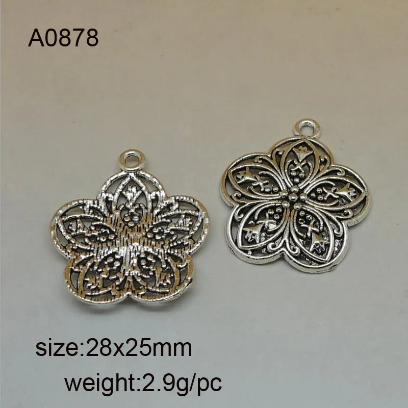 

25Pcs/Lot 28*25mm Antique Silver Plated Metal Alloy Flower Charms Fit For DIY Accessories Jewelry Making Findings
