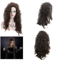 movie film character bellatrix lestrange long brown wavy synthetic wigs heat resistant cosplay costume wig wig cap