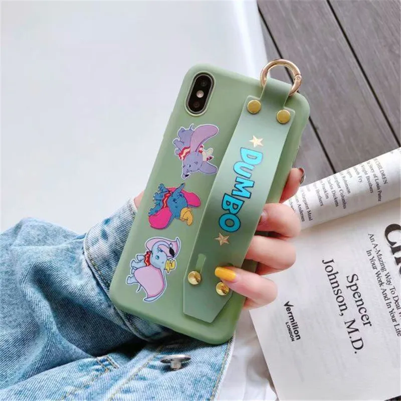 Чехол с милым медведем и держателем на запястье для iphone X XS XR Max Hot Dumbo силиконовый