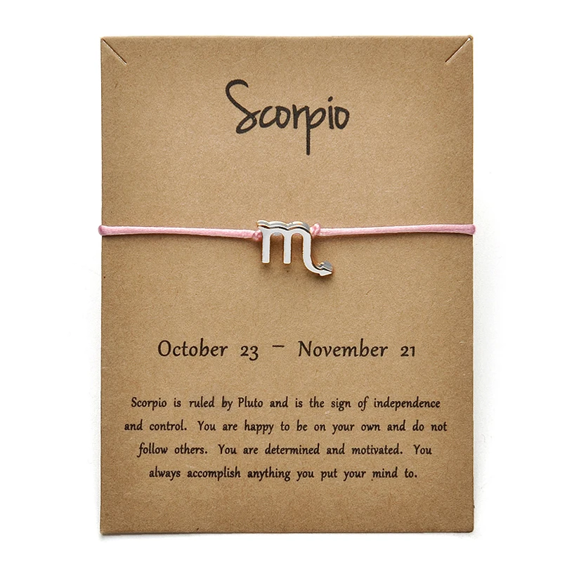 pink Silver Scorpio Модные украшения 12 созвездий Зодиака Скорпион счастливая веревка браслет браслеты для женщин мужчин подарок на день рождения - Окраска металла: pink Silver Scorpio