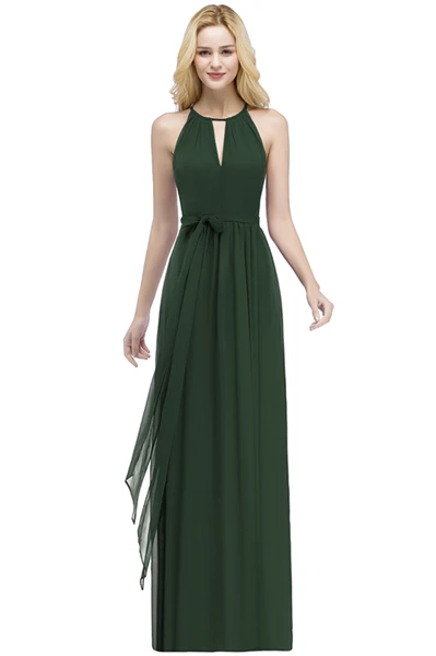 Vestido de festa longo A Line фиолетовые платья подружек невесты длинные Холтер простое шифоновое платье для выпускного вечера свадебные праздничные платья - Цвет: Зеленый