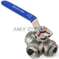 dn40 1 12 3 way female bspp ss304 stainless steel type t or l port mountin pad ball valve vinyl handle wog1000