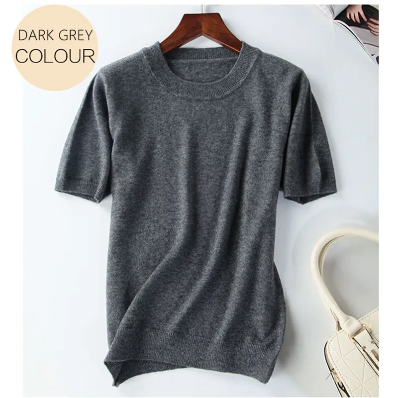 Summer Wool Sweater JECH Spring Autumn Women Solid Big Short Sleeve O-neck Pullovers Jumper Knitted Oversize Sweaters | Женская одежда