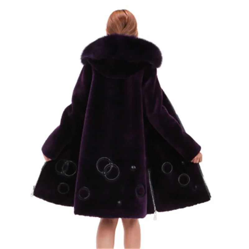 Plus size 4XL jacket Women Imitation fox fur collar hooded Winter fur Coat luxury Sheep shearing Slim Warm outerwear 709