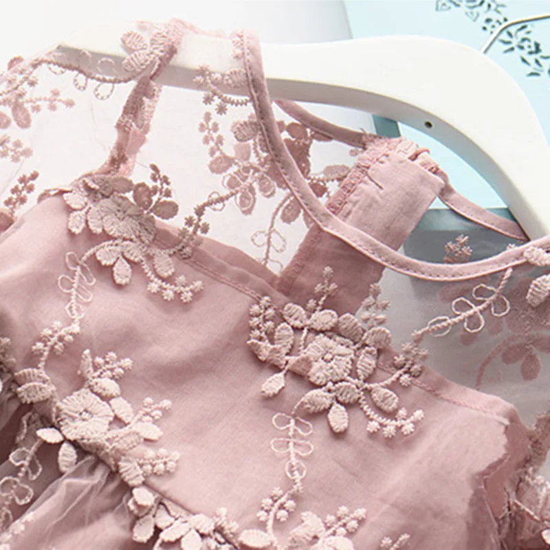 DFXD Новинка летнее платье принцессы для девочек полностью кружевное однотонное