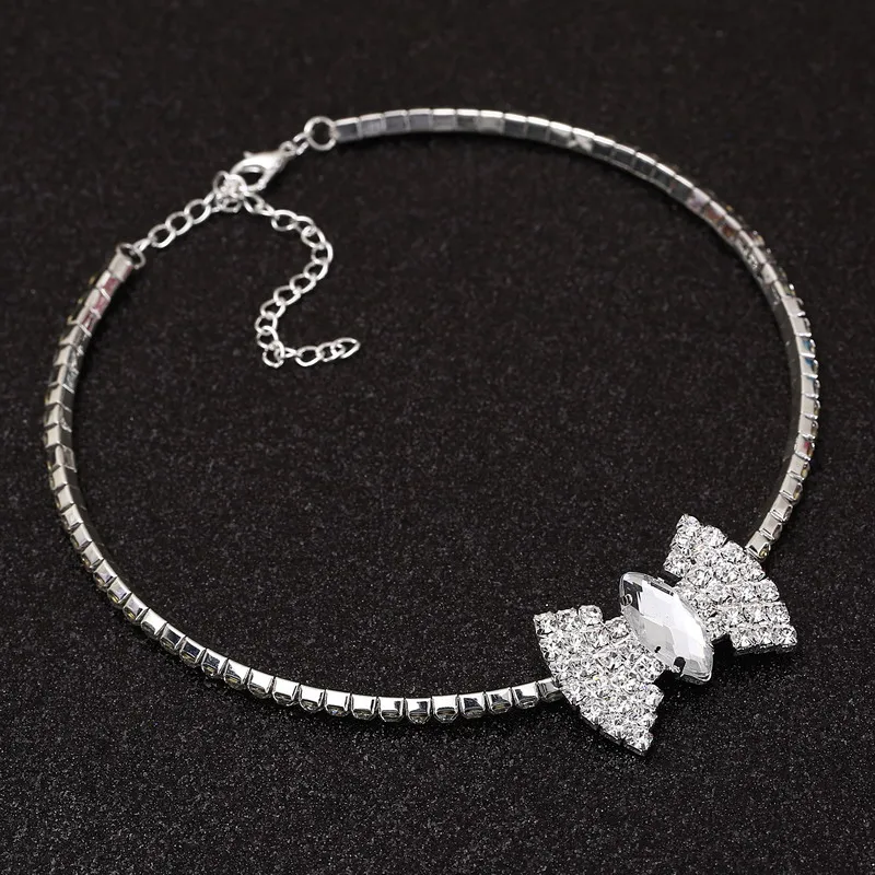 Brilliant Bow Decorative Torques Full Crystal Alloy Necklace For Girls Statement Stereotypes Choker | Украшения и аксессуары
