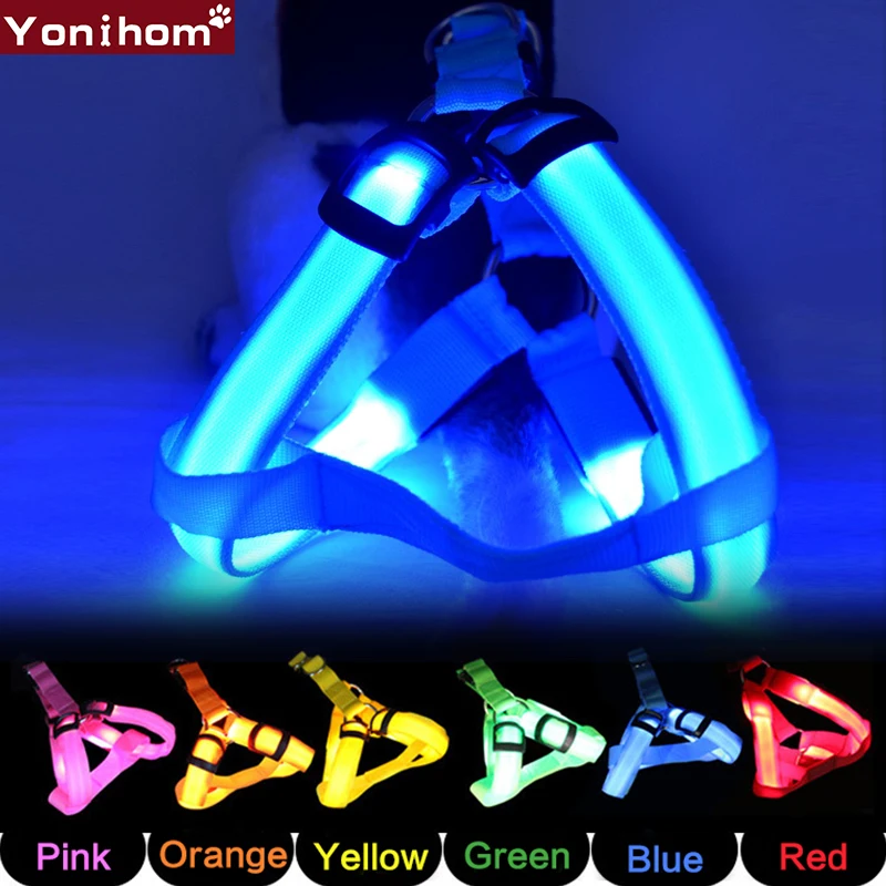 

Dog Harness Vest LED Pet Dog Collar Luminous Nylon Dogs Harness Vest Flashing LED Light Night Safety Light Dog Harness LED Safe