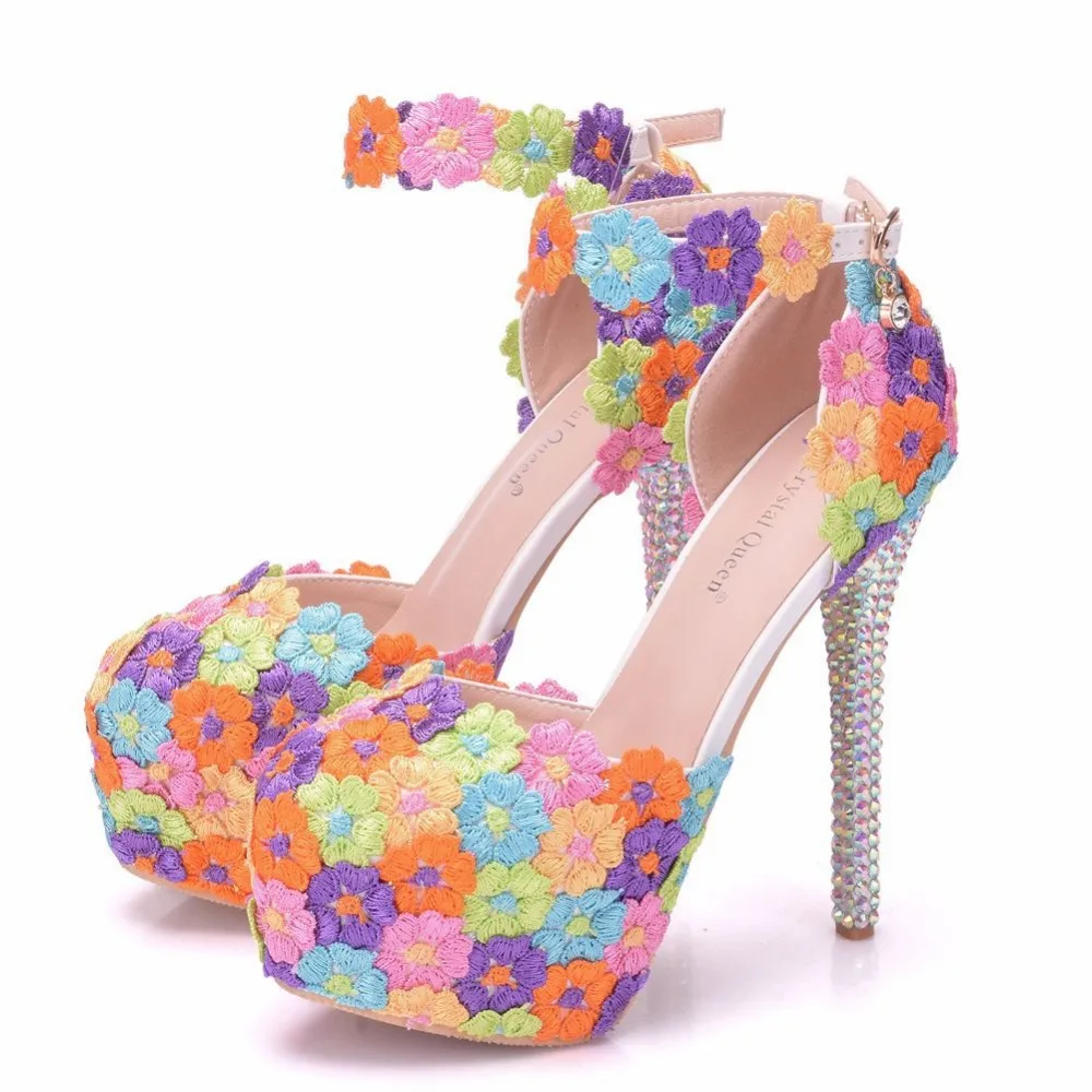 Свадебная обувь Разноцветная кружевное платье с цветочным рисунком на высоком