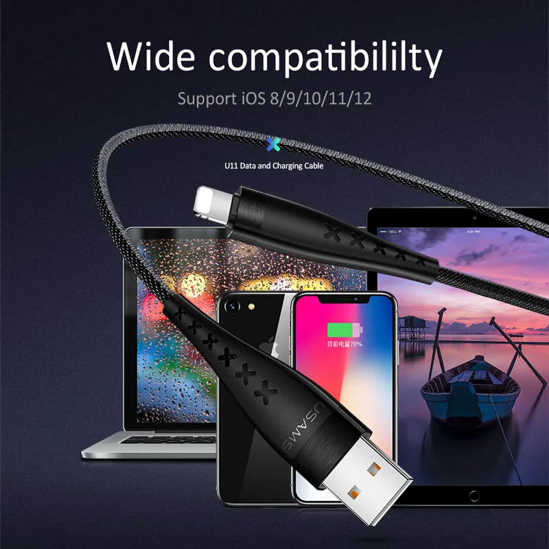 Кабель Micro USB для зарядки и передачи данных iPhone USAMS Type C кабель X XS 8 7 6 plus легкий 2A