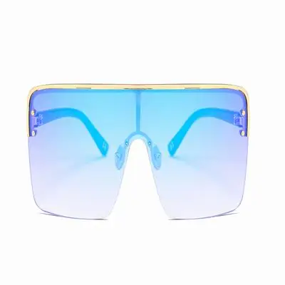 C5 Gold Gra Blue HBK негабаритные Квадратные Солнцезащитные очки в стиле ретро солнечные очки с полуободковой с большой оправой Для женщин Для мужчин дизайн градиент плоский объектив UV400 - Цвет линз: C5 Gold Gra Blue