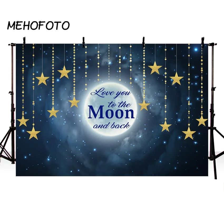 Фон для фотосъемки с надписью Love You to the Moon and Back Baby Shower мерцающий фон украшением в