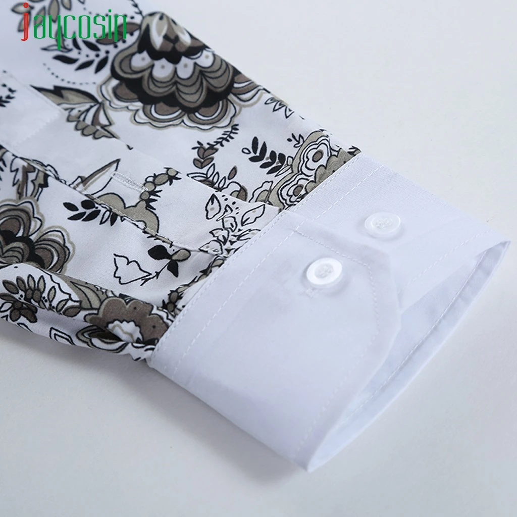 Мужская рубашка с цветочным принтом Повседневная Облегающая длинным рукавом и