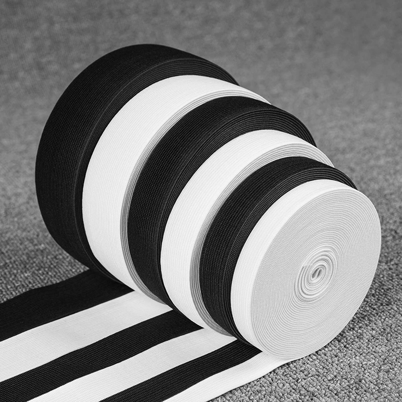 

Various sizes White/Black Colored Soft Knit Braided Elastic Webbing Band For Sewing Garment Accessories 30Meters