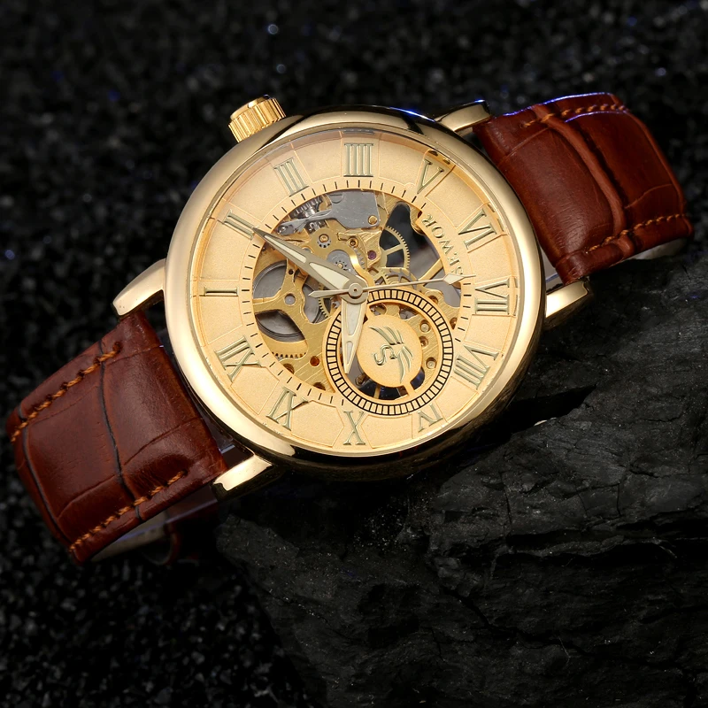 Мужские механические часы Sewor наручные с кожаным ремешком | Наручные