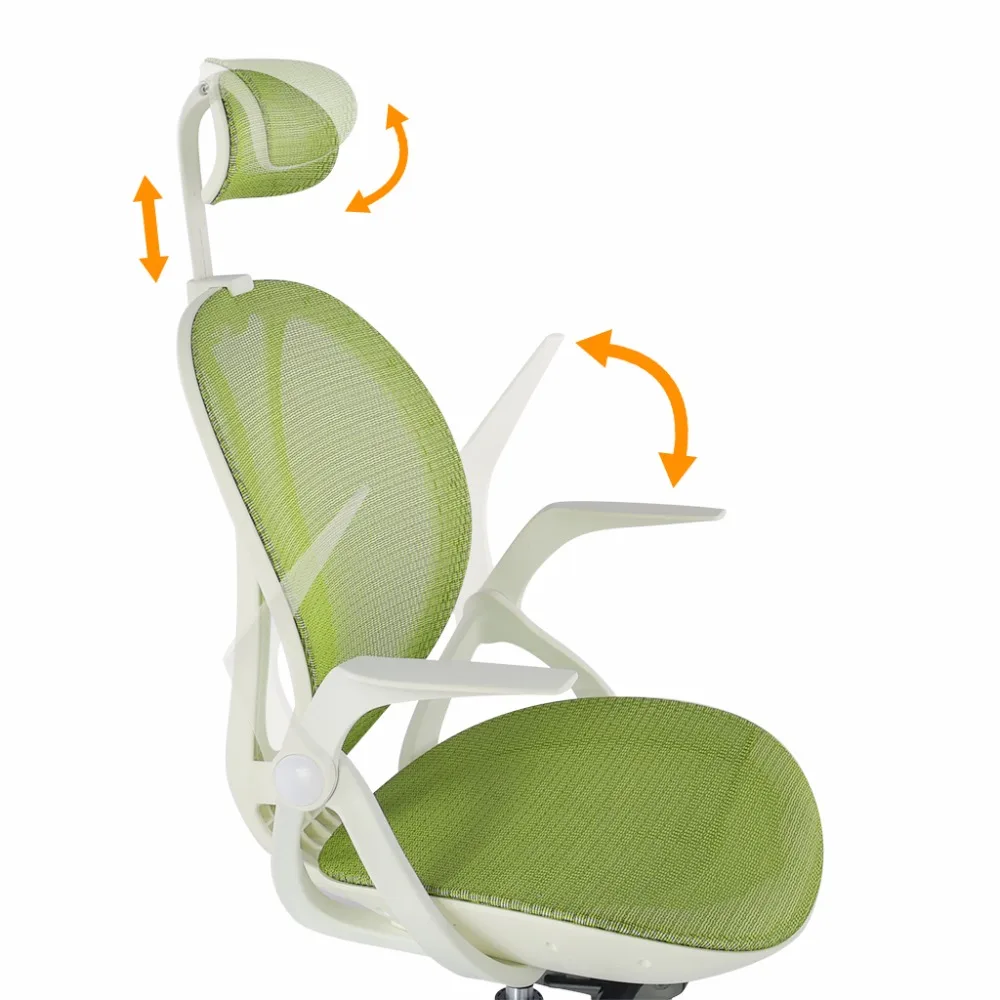 Офисное кресло LANGRIA с высокой спинкой вращающееся зеленое Сетчатое для