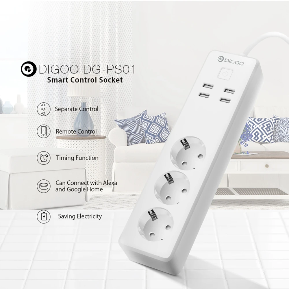 DIGOO DG-PS01 Smart Мощность полосы ЕС умный дом USB Порты и разъёмы удаленного отдельные