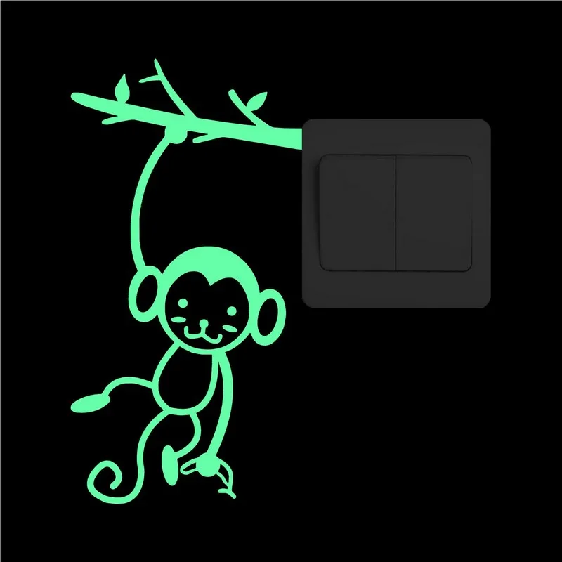 Милая обезьянка светится в темноте переключатель наклейка для детской комнаты