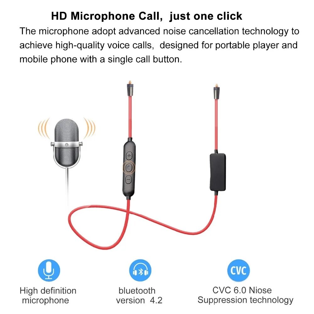 OKCSC Bluetooth 4.2 Earphone Cable MMCX Interface Headset Detachable Cables with Mic Button Control for IOS Android xiaomi huawe |