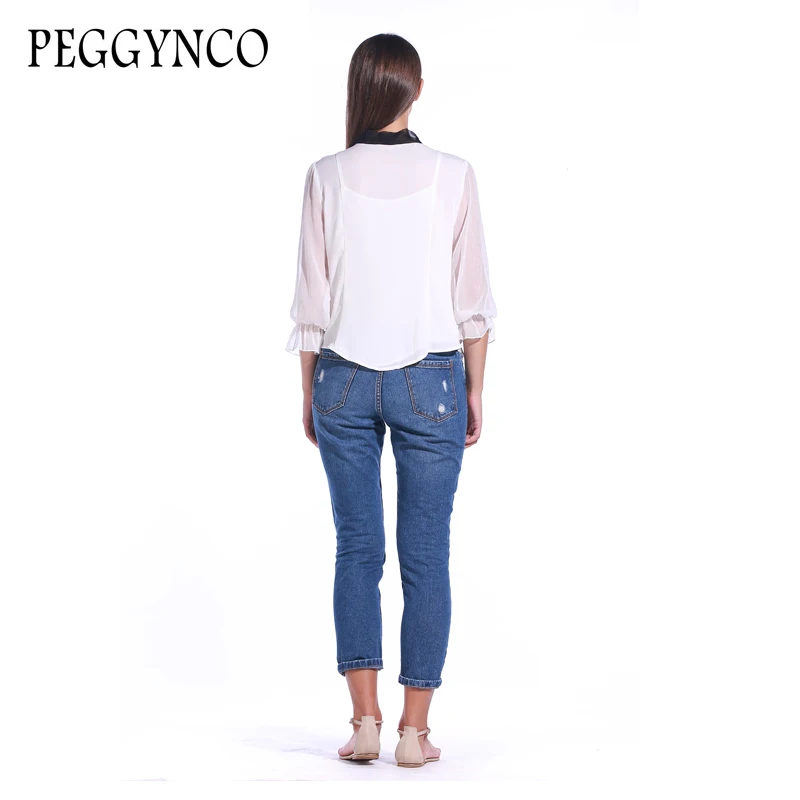 PEGGYNCO новые осенние блузки Для женщин Белый шелковые рубашки женские работы