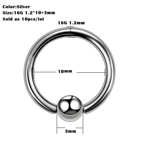 X10-T1510 10 шт./лот кольца в нос из титана Спираль пирсинг раковины Daith пирсинг серьги козелок CBR бровей кольцо для соска ювелирные изделия для пирсинга тела - Окраска металла: X10-T1510