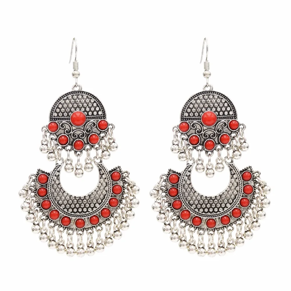 Женские винтажные серьги с бусинами Jhumka Серьги-кисточки серебряного цвета в