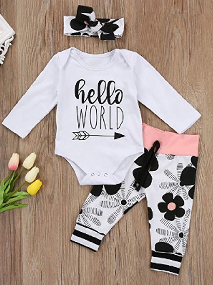 Одежда для новорожденных девочек с цветочным принтом Hello World боди длинными