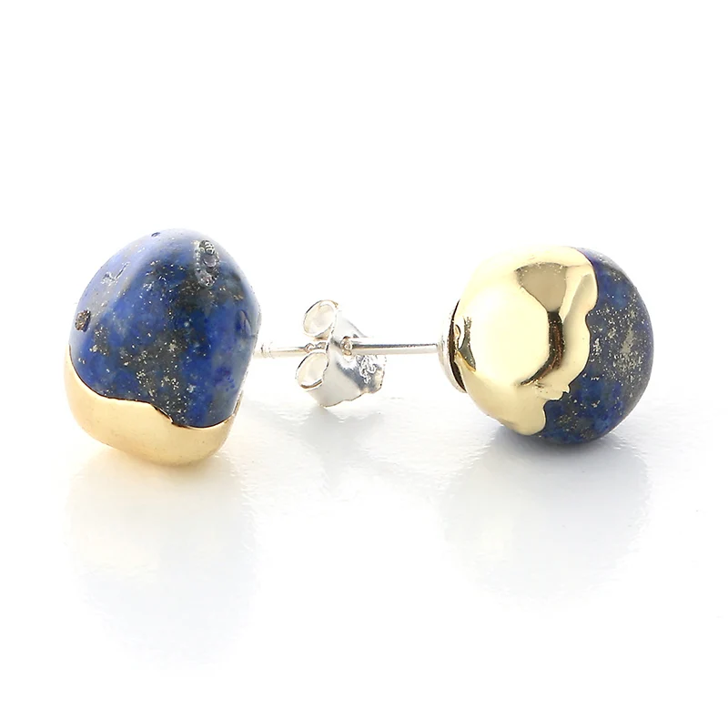 Lapis Lazuli 7-8 мм нерегулярные серьги из серебра 925 пробы натуральный камень клипсы с камнем серебряные Простые серёжки женские - Окраска металла: Lapis Lazuli