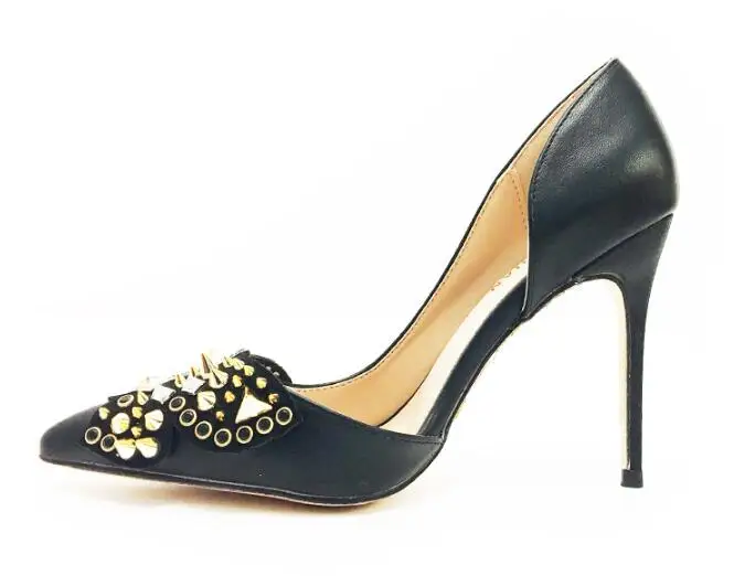 

Женские туфли с заклепками, туфли-лодочки на высоком тонком каблуке, с острым носком, туфли для подружки невесты, размеры 34-41, для вечерние