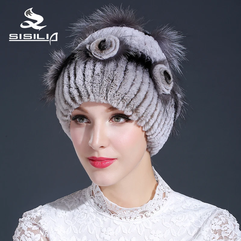 2016 Горячая Распродажа женская зимняя шапка из натурального меха 100% кролика рекс