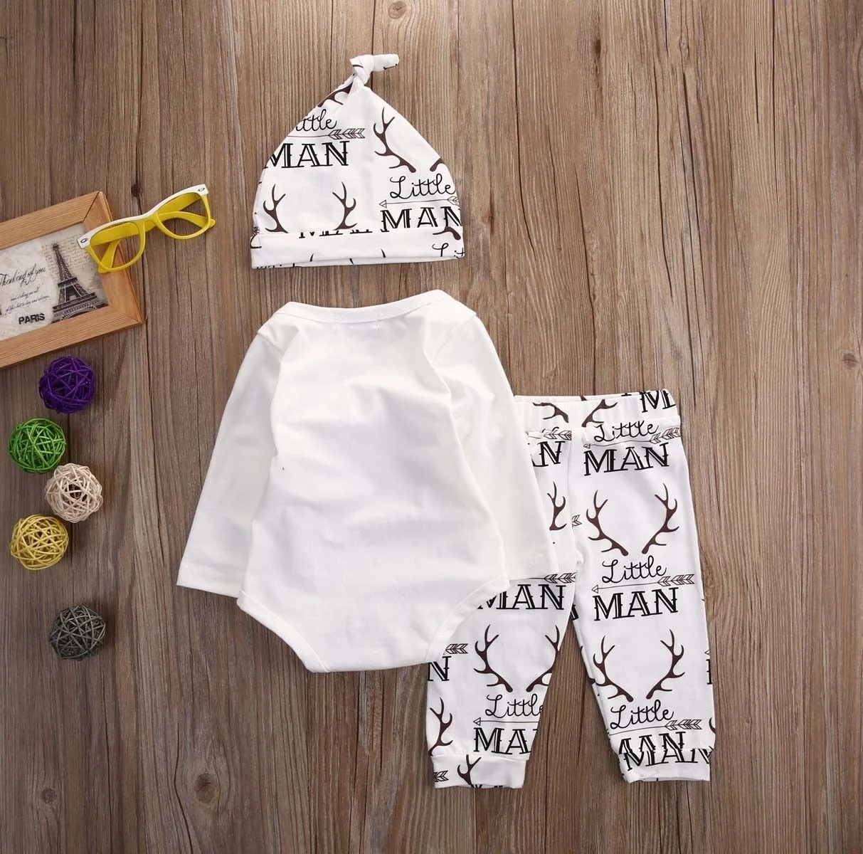 

Family New Addition Baby Boys Deer Tops Romper Pants Legging Hat Outfits Set