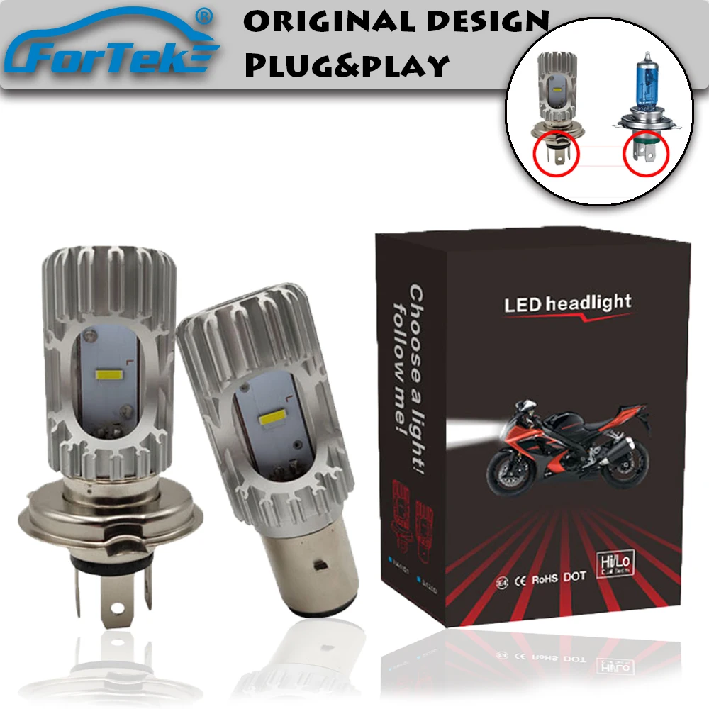 

Fortek H4 светодиодные фары, светодиодные лампы для мотоцикла, мото, профессиональные, 3000LM, фары для скутера, Hi/Lo 6500 K, фары для мотоцикла