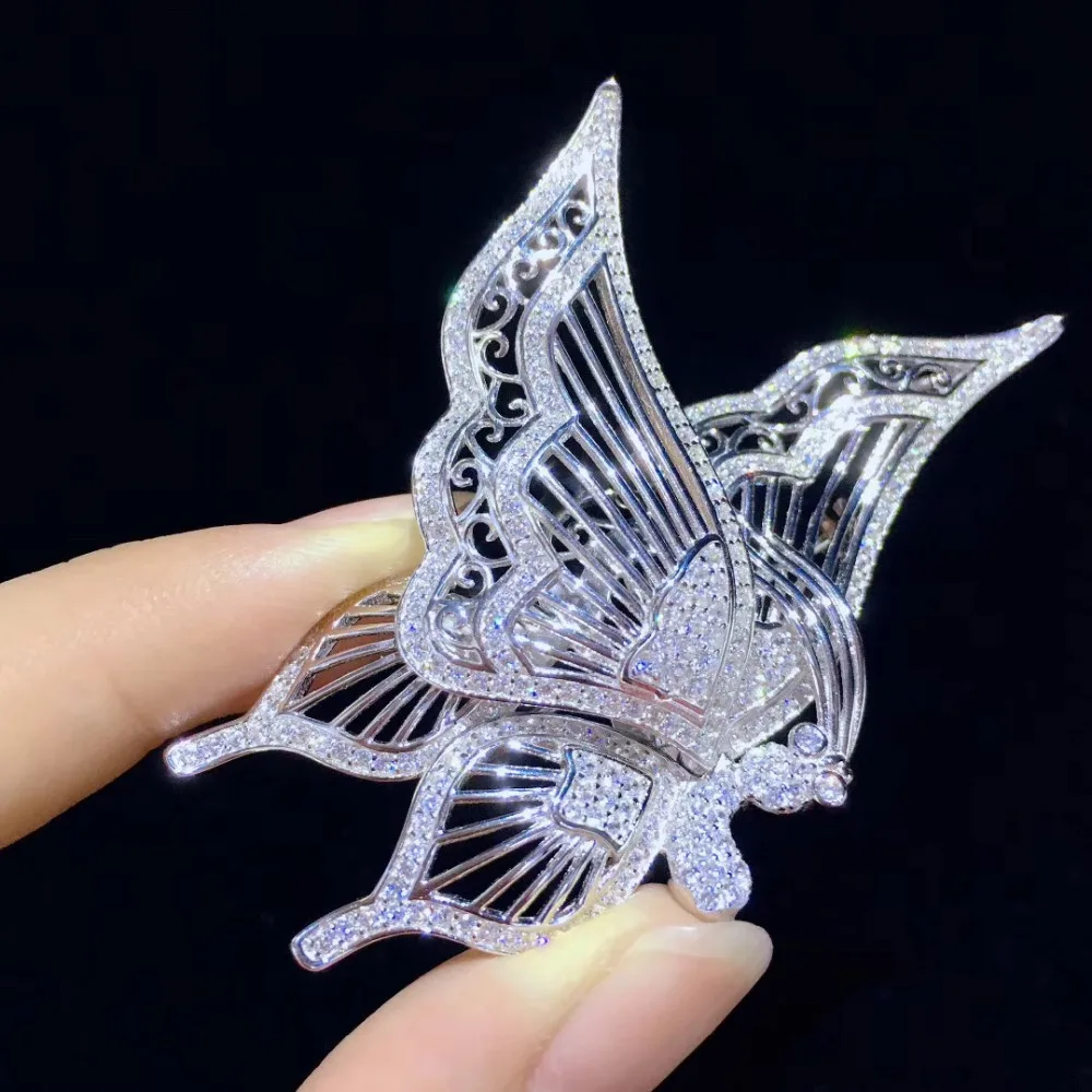 Брошь с полу-булавки брошка Бабочка подвеска двойного назначения белый цвет из