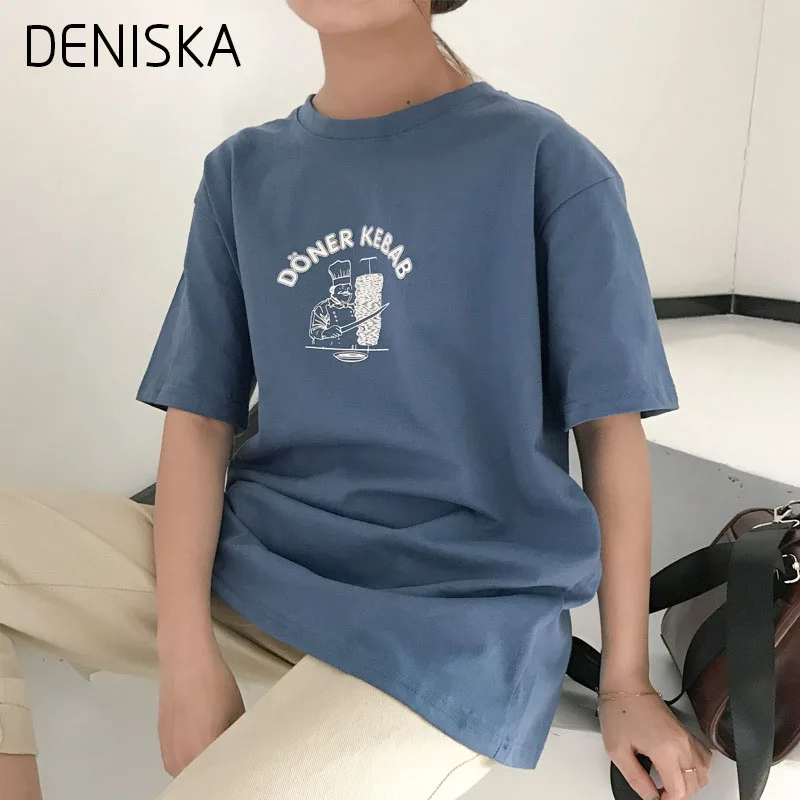 Корейский Письмо Распечатать Solid Хлопок Майка Женщины Graphic Tee рубашка Femme Уличная