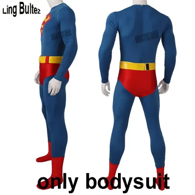 only suit no cape Ling Bultez Высокое качество 3D логотип Супермен Косплей Костюм с поясом 1978 платья с изображением супергероя старый 1978 Супермен костюм с накидкой - Цвет: only suit no cape