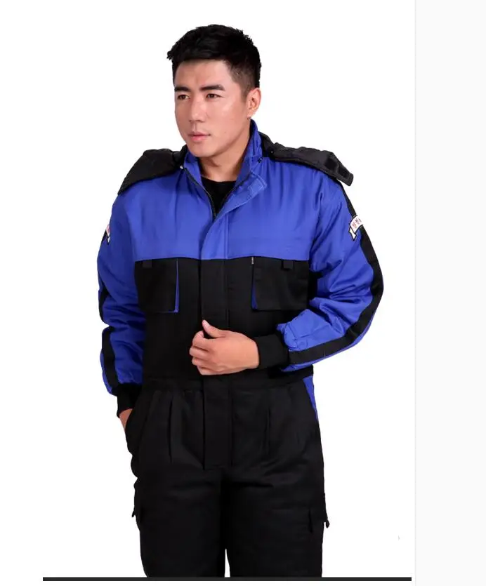 S-3XL, мужские зимние рабочие хлопковые цельные комбинезоны, хлопковая куртка с подкладкой, многоцелевой, для холодного хранения, рыбалки, холодной защиты, комбинезон - Цвет: blue black