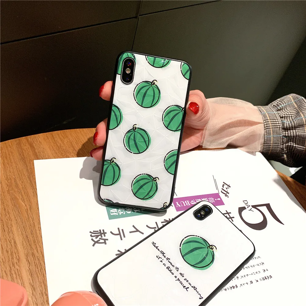 Luxury Geometric Diamond Texture Phone Case for IPhone 7P 8 Plus 6 6S Cute Watermelon Shell Iphone X XS XR MAX Rhombus Cover |