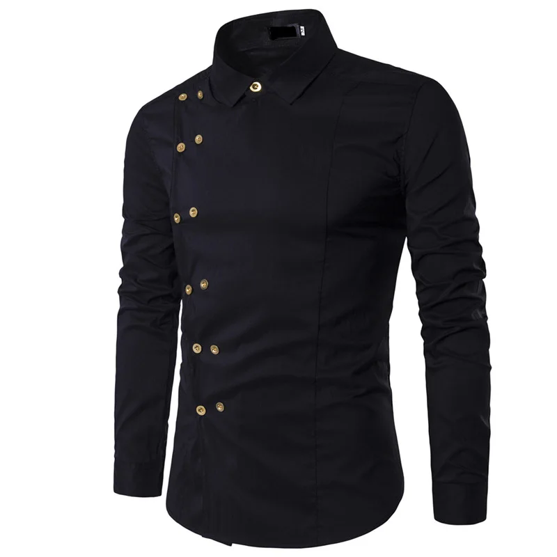 Хит, модные мужские смокинги с длинным рукавом, camisa social masculina, приталенные повседневные двубортные мужские рубашки для джентльменов - Цвет: Черный