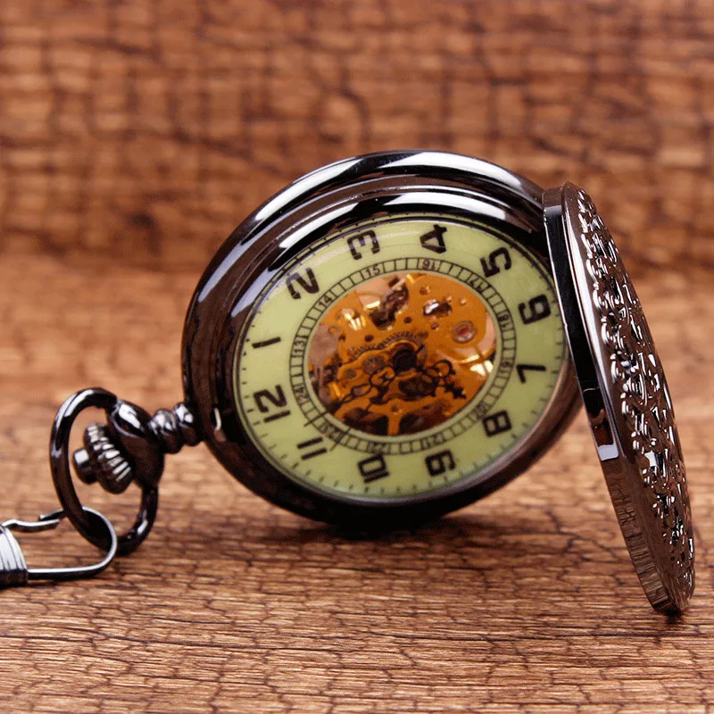 New Luminous Mechanical Pocket Watch Steampunk Vintage Hollow Cover Analog Skeleton Hand Winding Mechanical Pocket Watch for Men